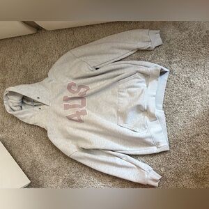 Gray Hoodie with Pink Letters
